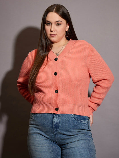 Curve Peach Front Button Cardigan