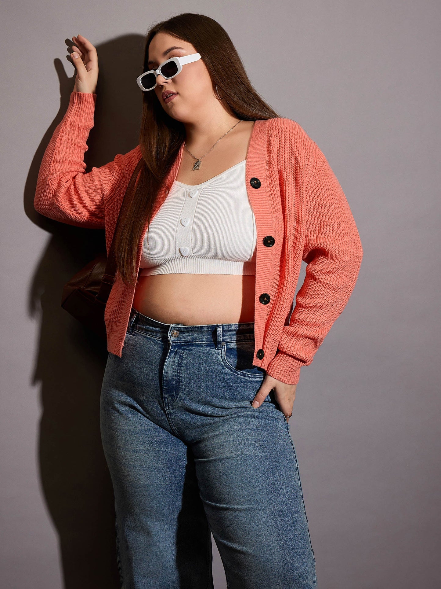 Curve Peach Front Button Cardigan