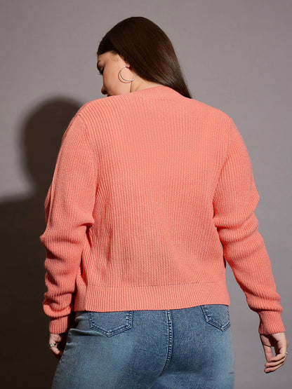 Curve Peach Front Button Cardigan