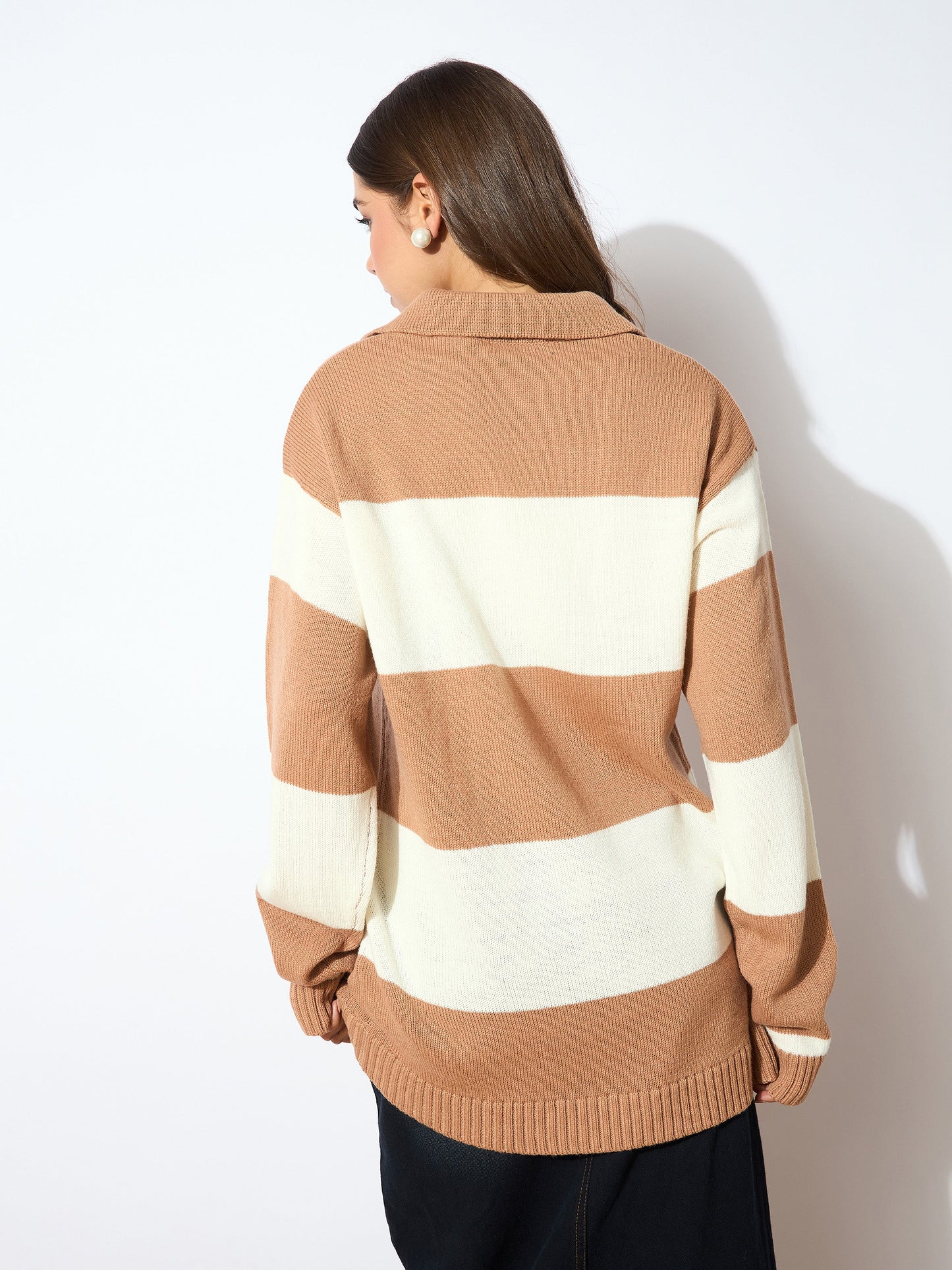 Beige And White Polo Neck Sweater