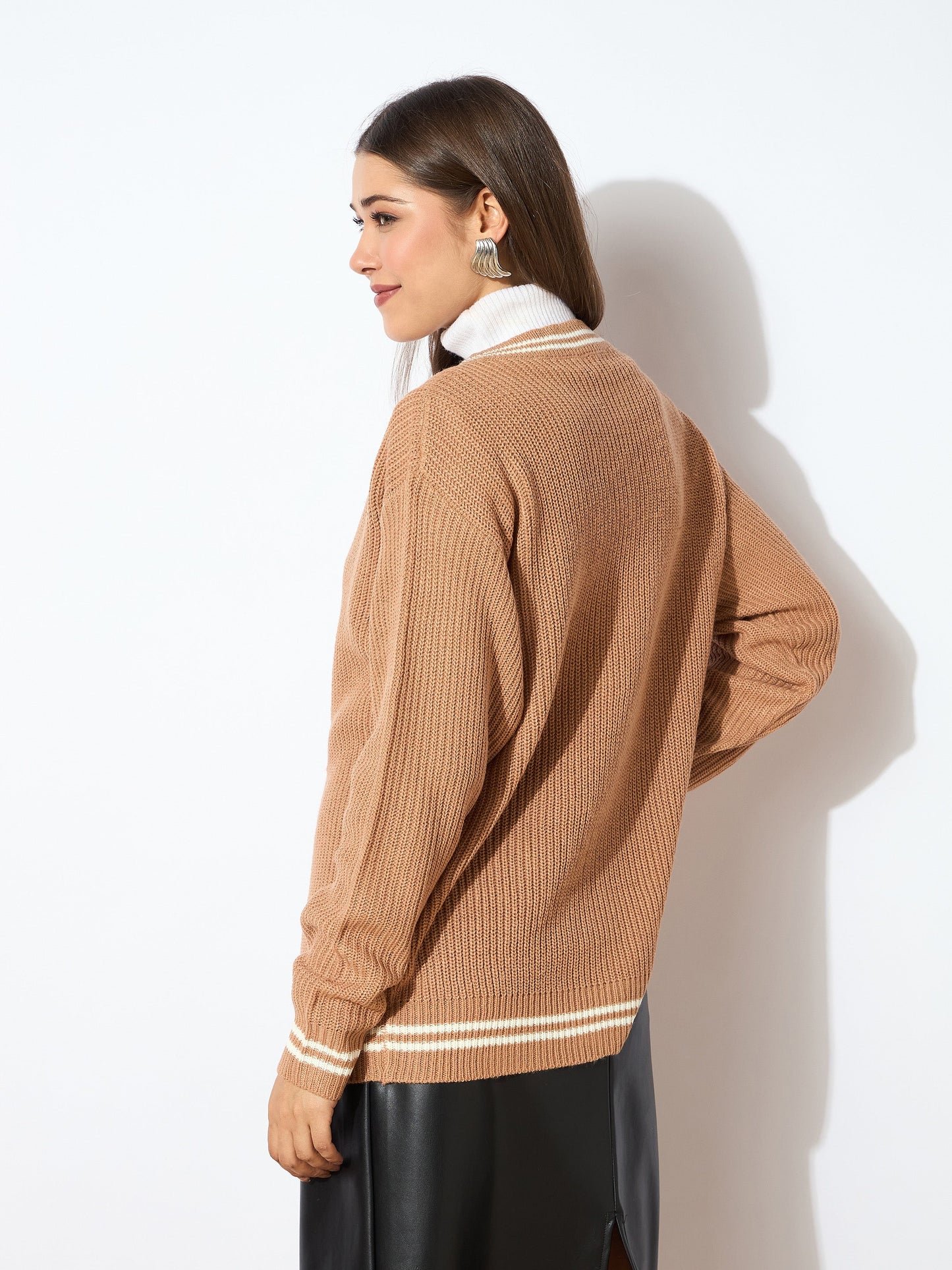 Beige Front Button Oversized Cardigan