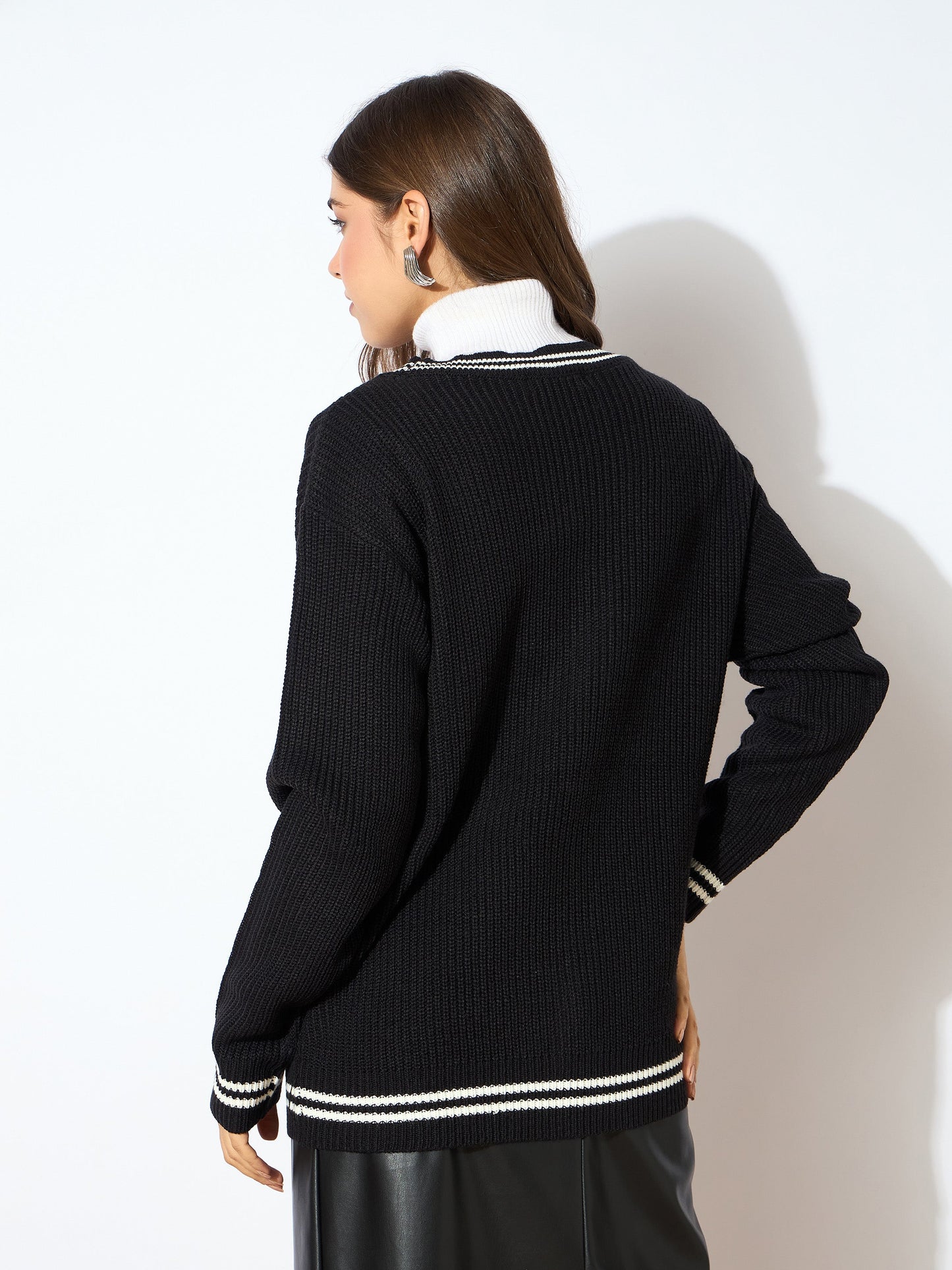 Black Front Button Oversized Cardigan