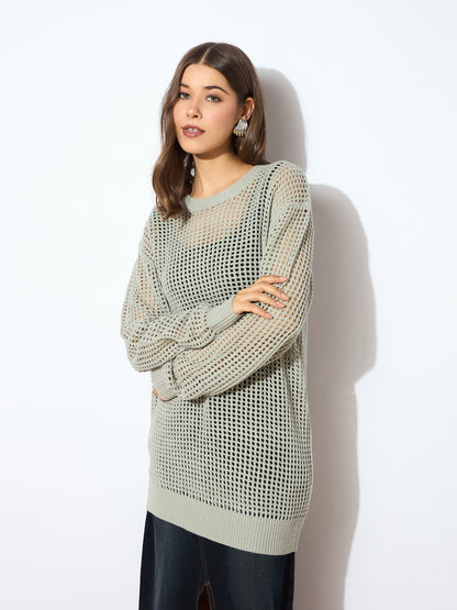 Grey Oversized Crochet Sweater