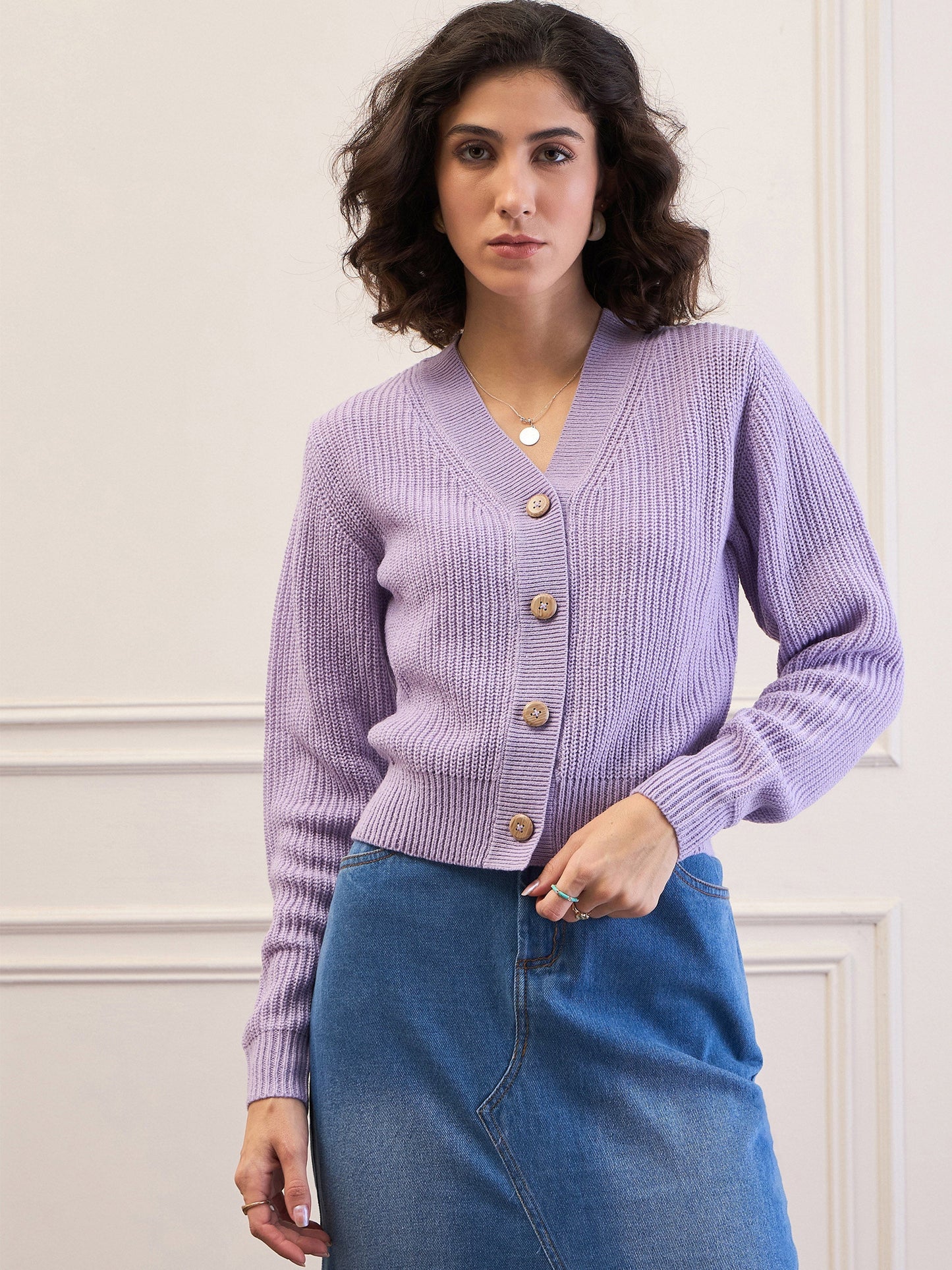 Lavender Front Button Cardigan