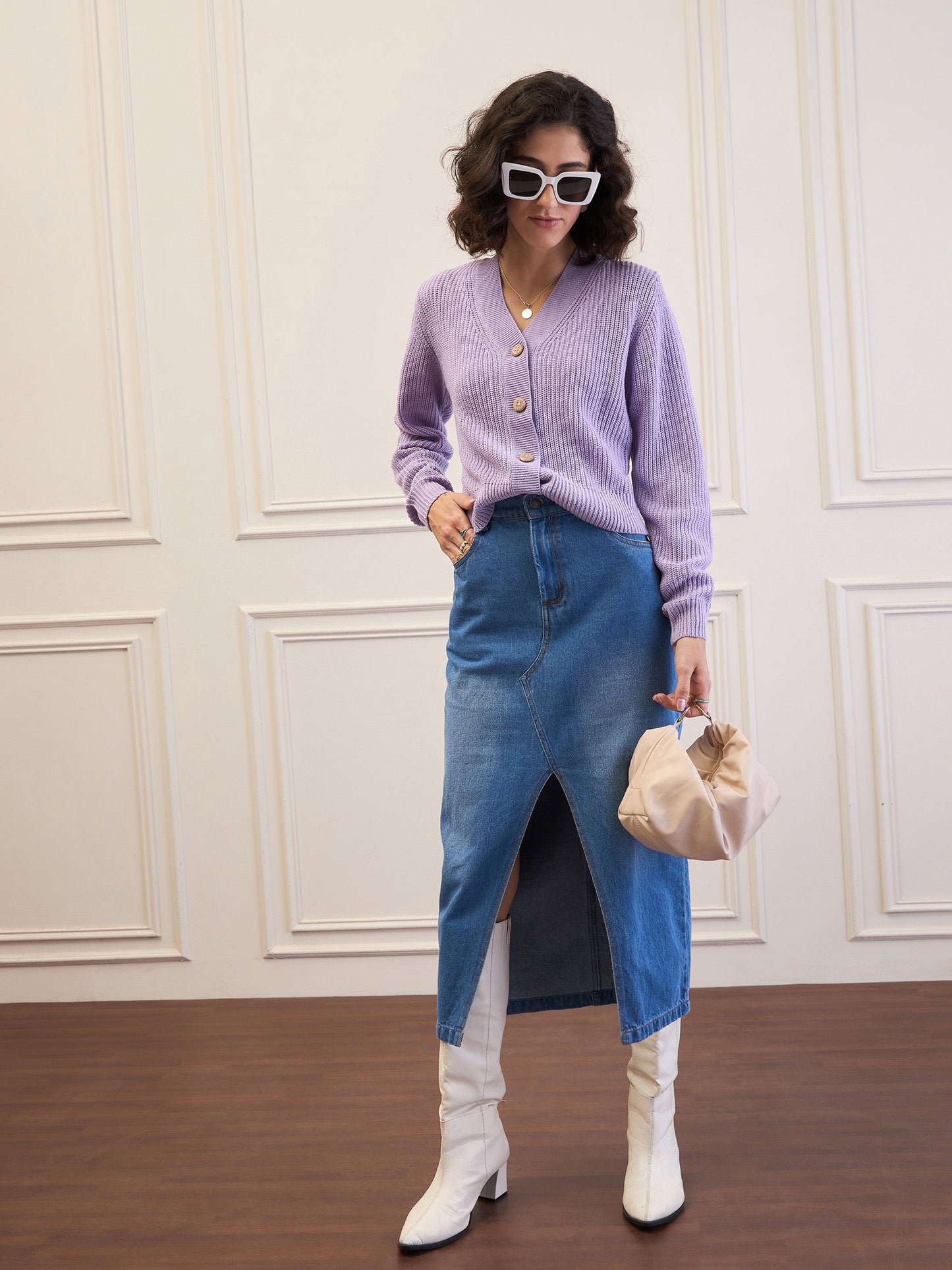 Lavender Front Button Cardigan