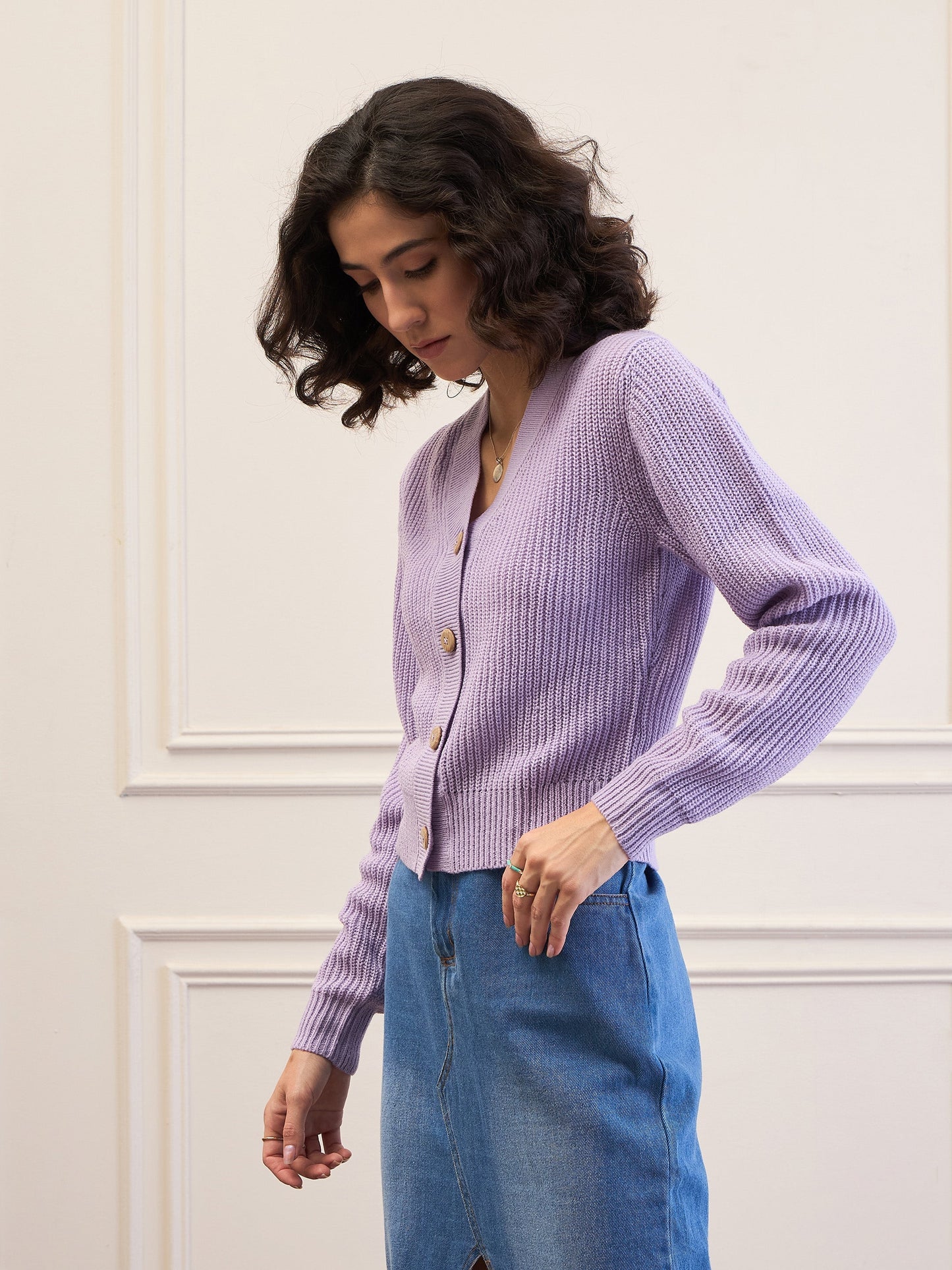 Lavender Front Button Cardigan