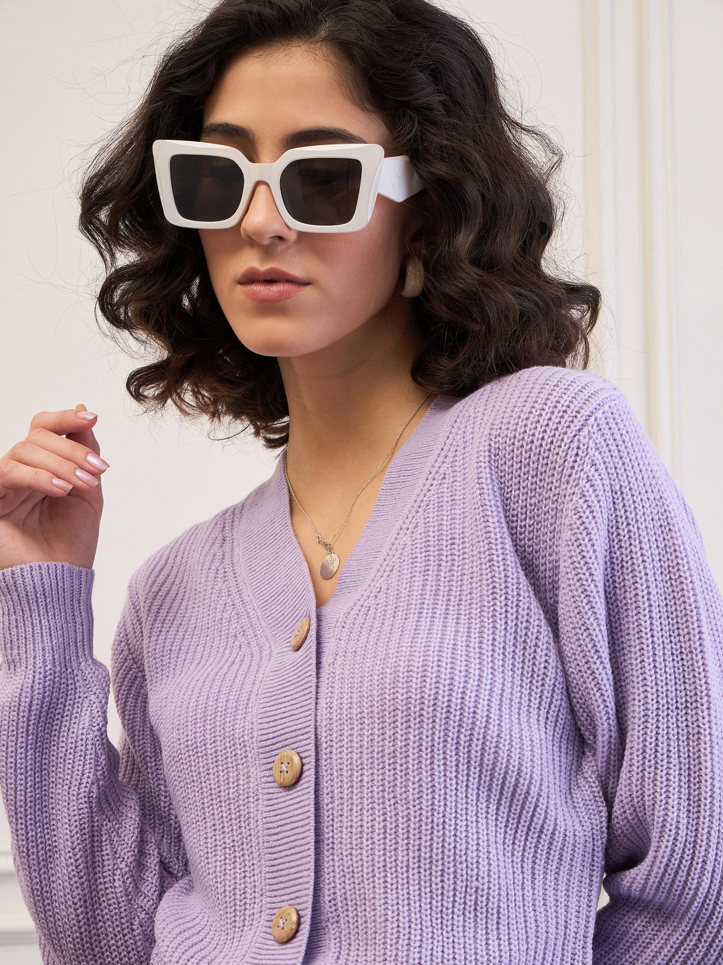 Lavender Front Button Cardigan