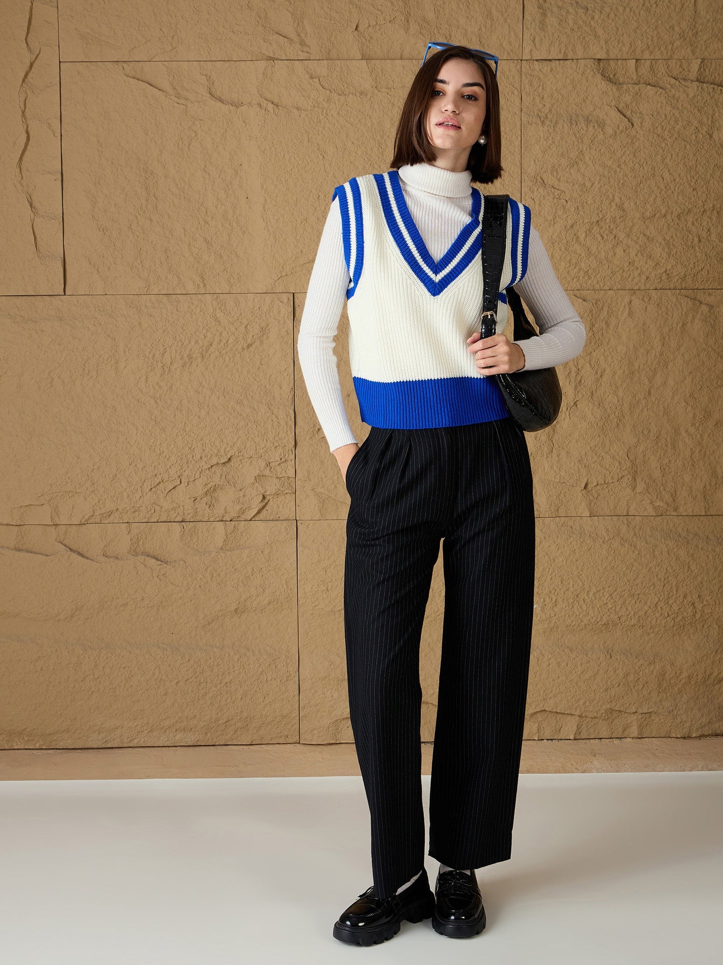 Royal Blue & White Striped V-Neck Sweater Vest