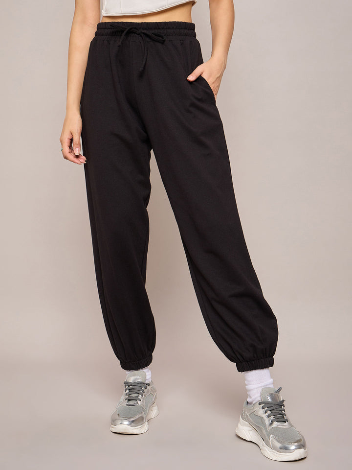Women Black Terry Oversized Zipper Sweatshirt With Baggy Joggers