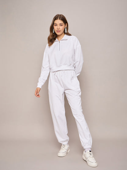 White Terry Oversized Zipper Sweatshirt