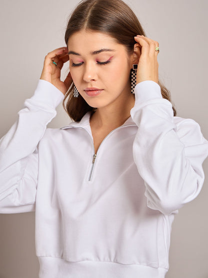 White Terry Oversized Zipper Sweatshirt