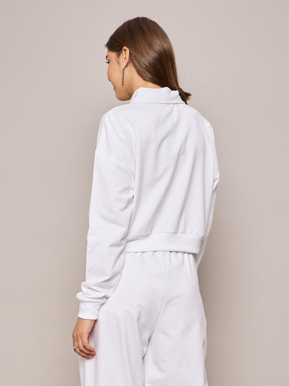 White Terry Oversized Zipper Sweatshirt