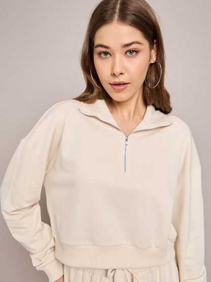 Off White Terry Oversized Zipper Sweatshirt