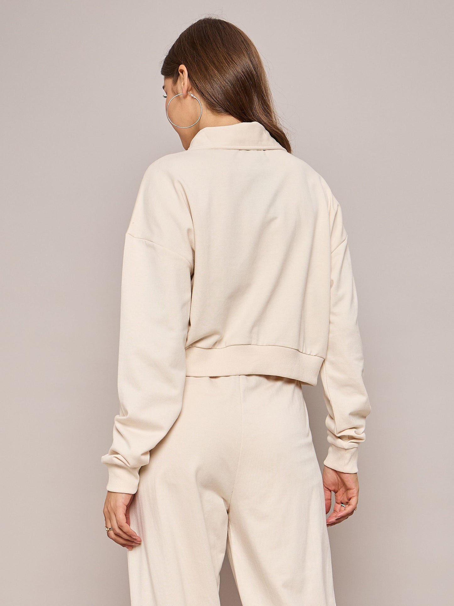 Off White Terry Oversized Zipper Sweatshirt