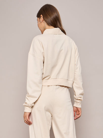 Off White Terry Oversized Zipper Sweatshirt