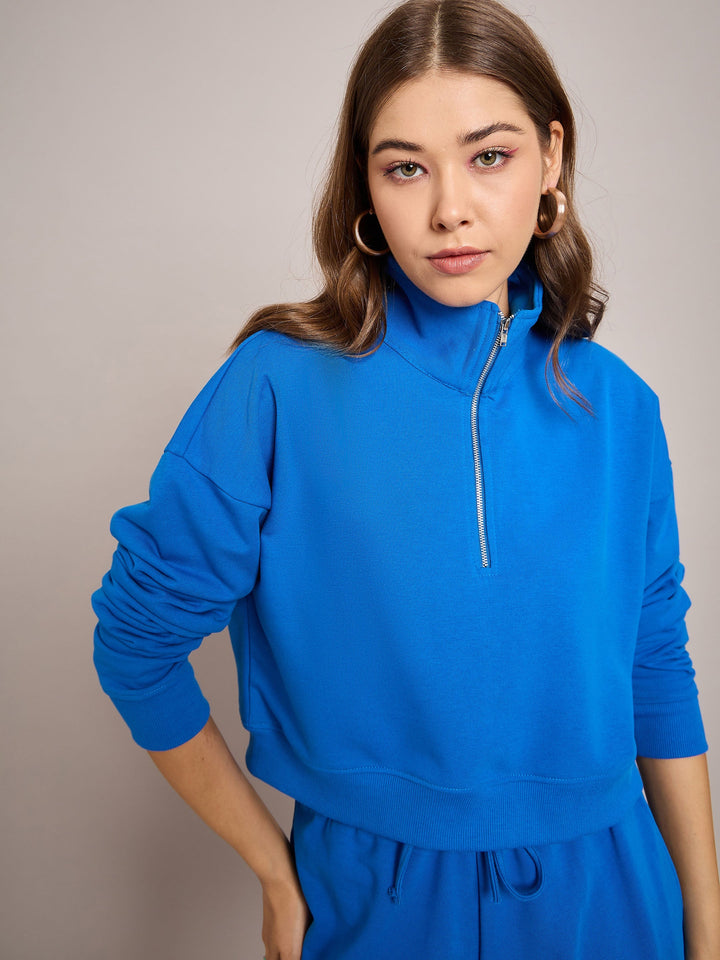 Royal Blue Terry Oversized Zipper Sweatshirt