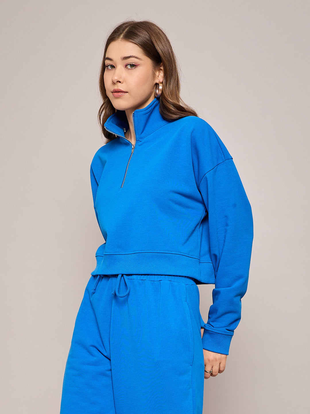 Royal Blue Terry Oversized Zipper Sweatshirt