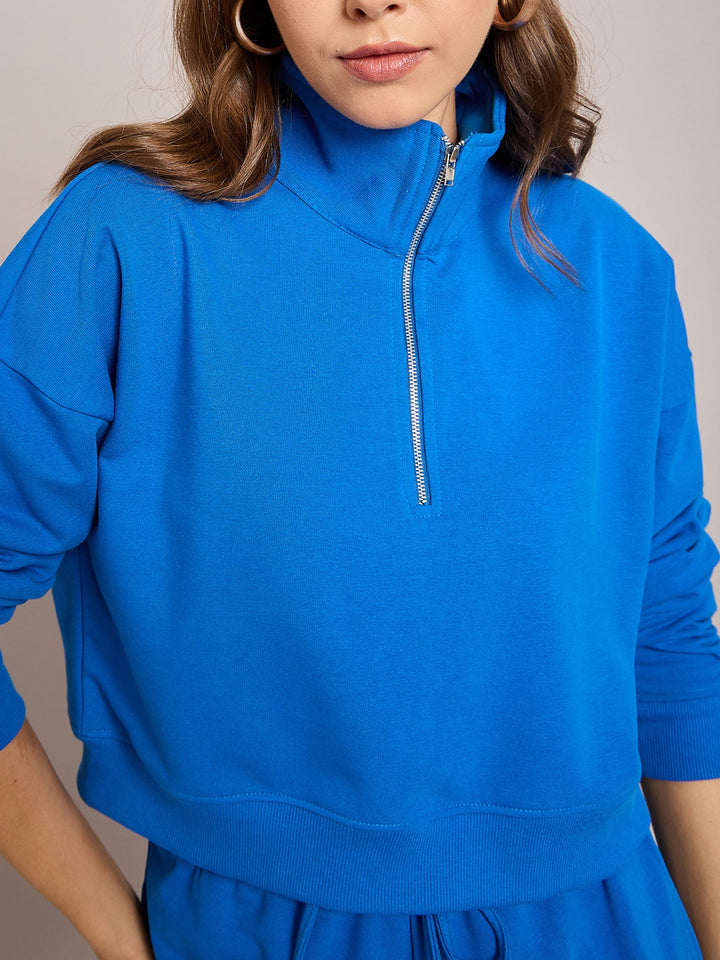 Royal Blue Terry Oversized Zipper Sweatshirt