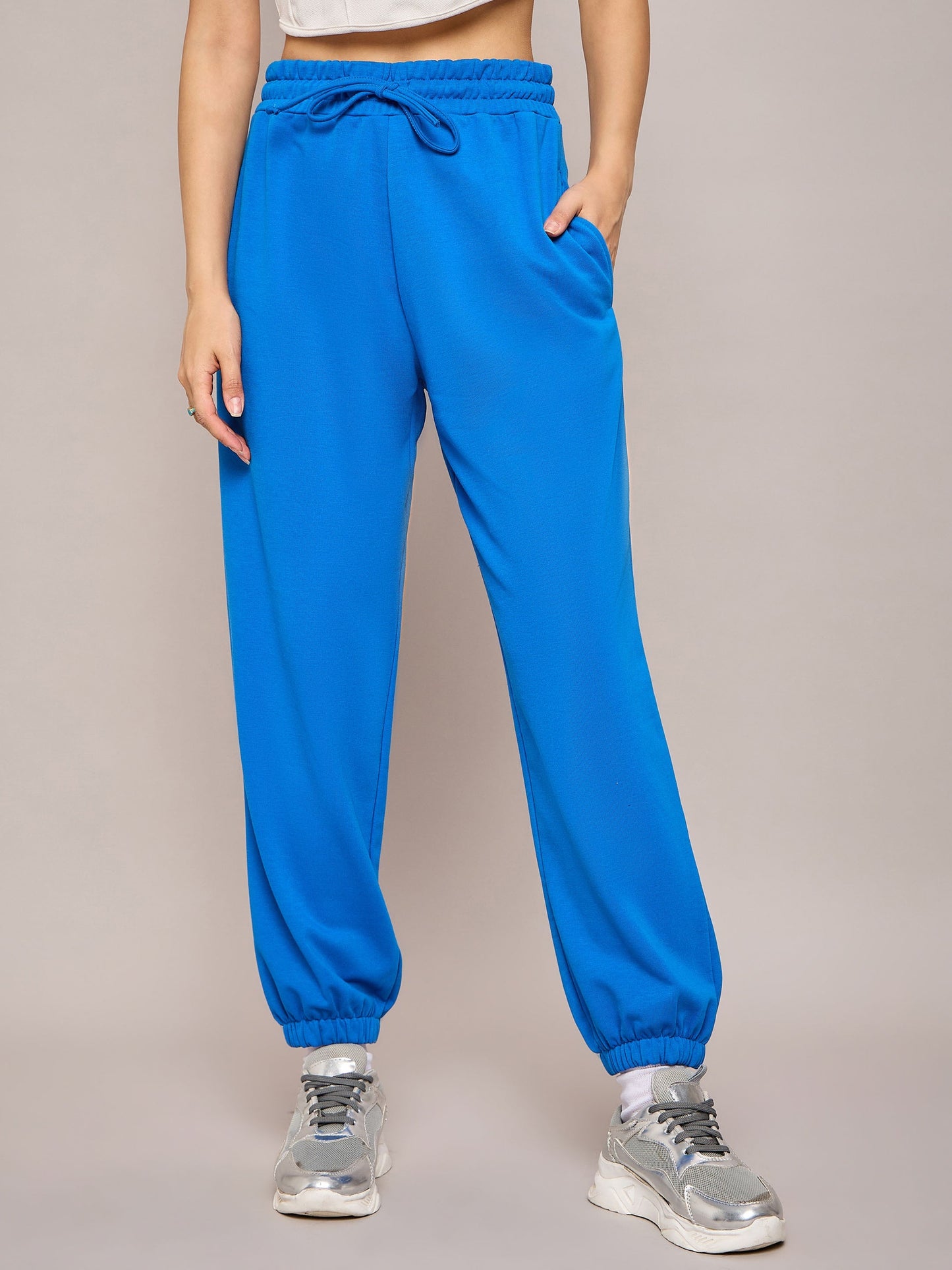 Women Royal Blue Terry Oversized Zipper Sweatshirt With Baggy Joggers