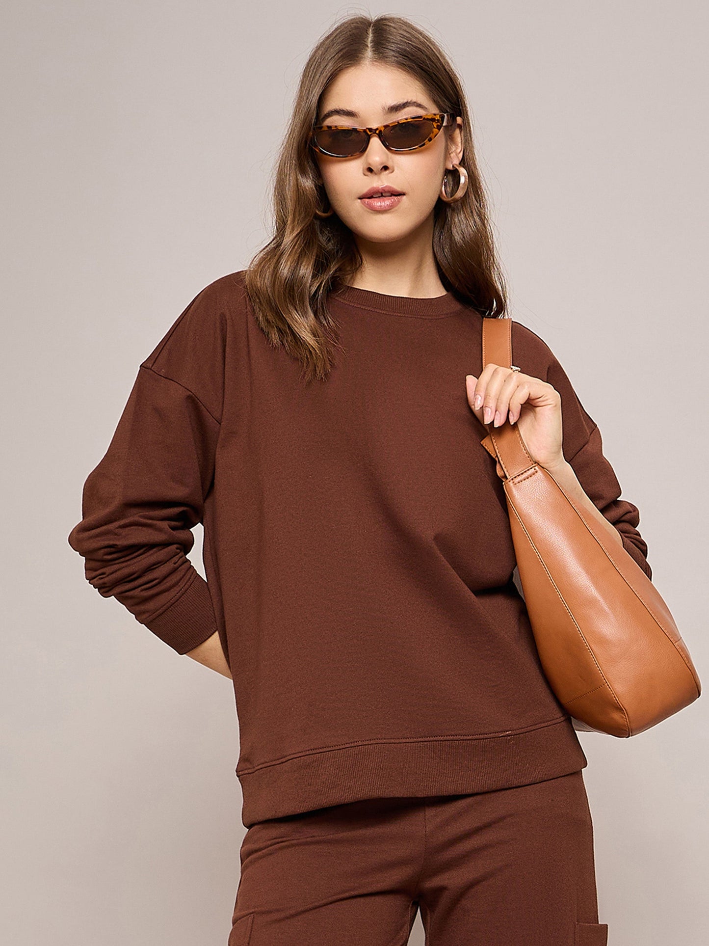 Women Brown Terry Oversized Sweatshirt