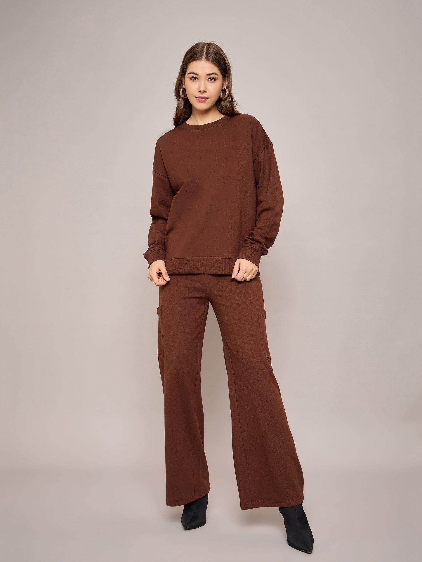 Women Brown Terry Oversized Sweatshirt