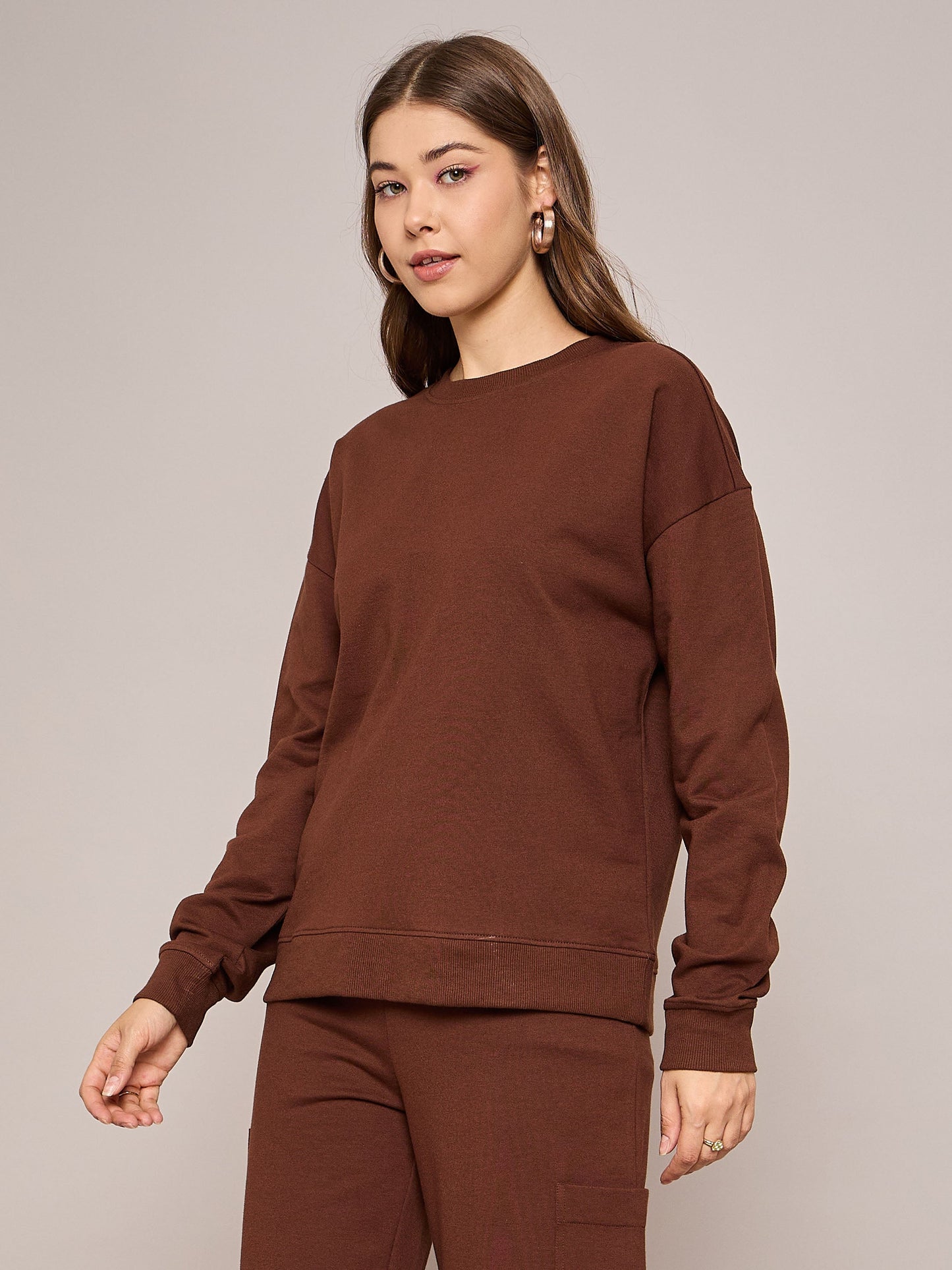 Women Brown Terry Oversized Sweatshirt