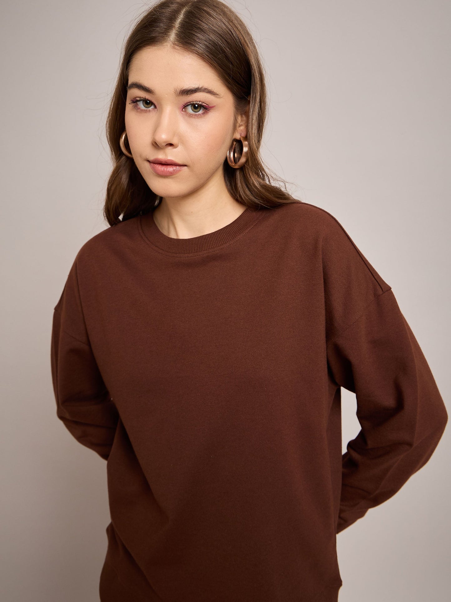 Women Brown Terry Oversized Sweatshirt