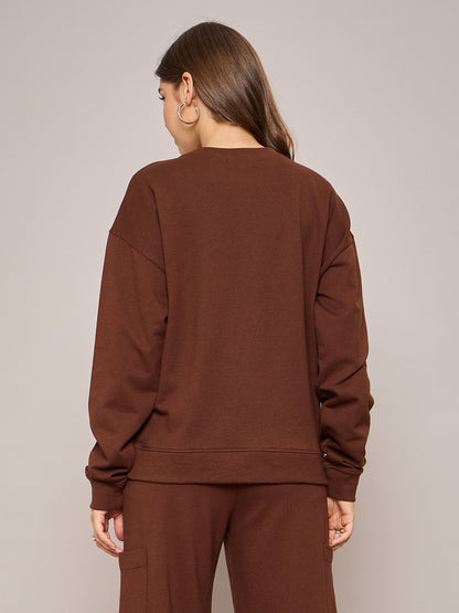 Women Brown Terry Oversized Sweatshirt