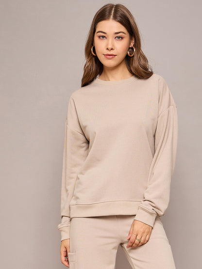 Women Taupe Terry Oversized Sweatshirt