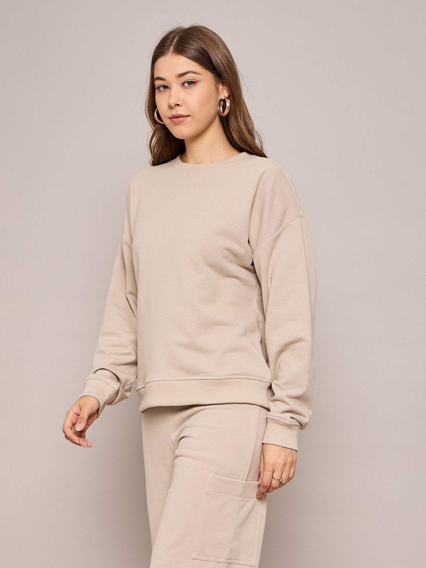Women Taupe Terry Oversized Sweatshirt