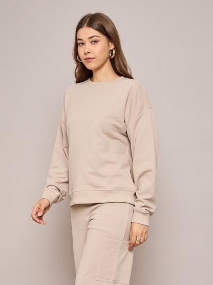 Women Taupe Terry Oversized Sweatshirt