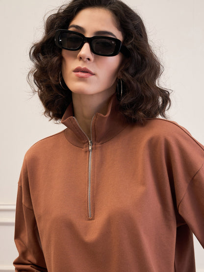 Brown High-Neck Sweatshirt