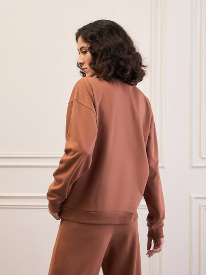 Brown High-Neck Sweatshirt