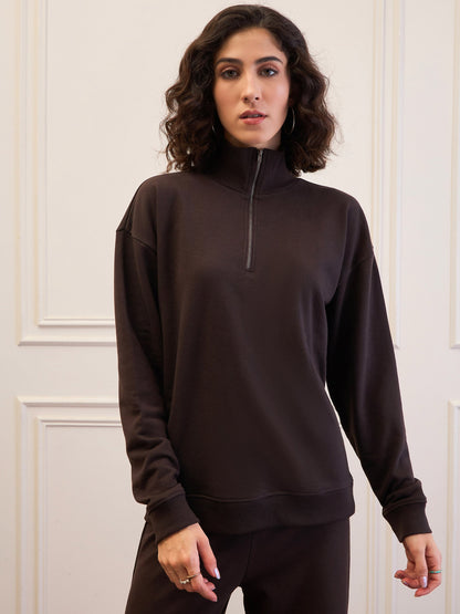 Dark Brown High-Neck Sweatshirt