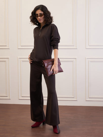 Dark Brown High-Neck Sweatshirt
