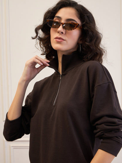 Dark Brown High-Neck Sweatshirt