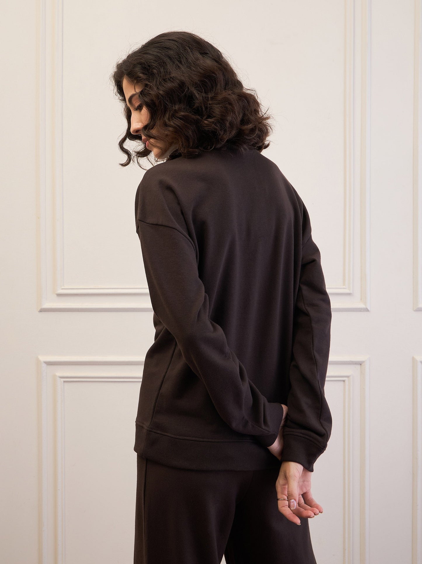 Dark Brown High-Neck Sweatshirt