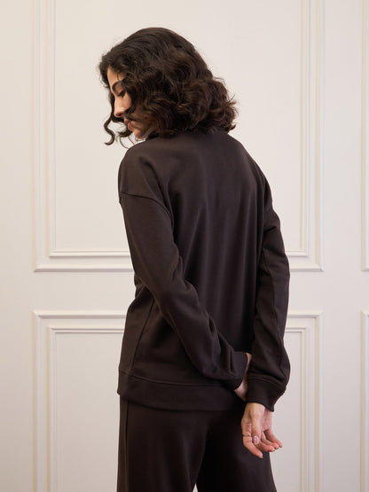 Dark Brown High-Neck Sweatshirt