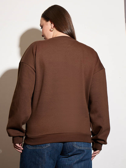 Brown Fleece FUNNKY VIBES Emb Sweatshirt