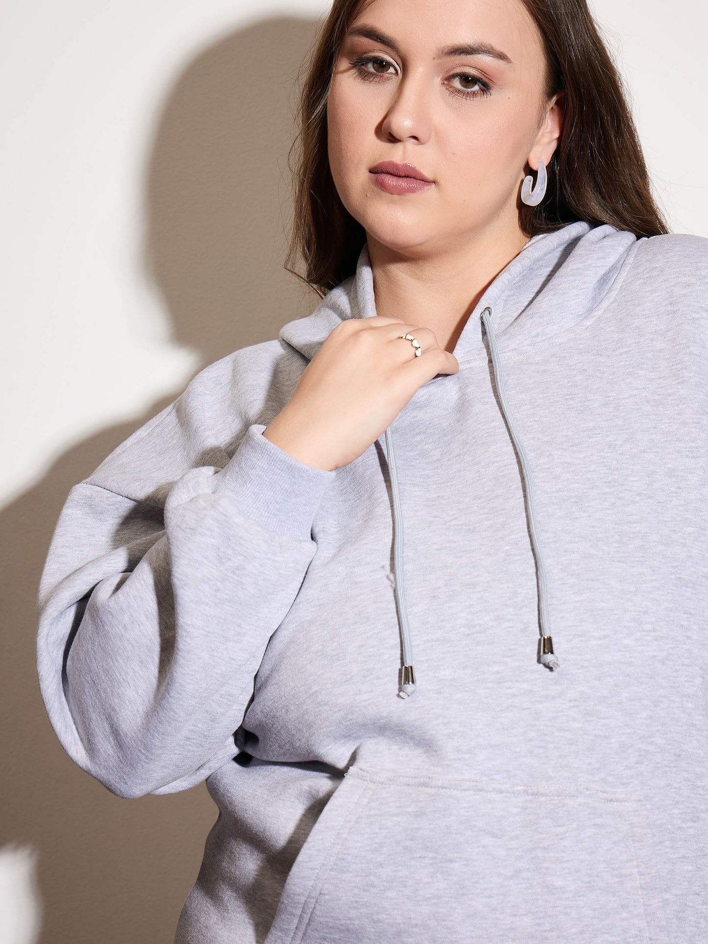 Grey Melange Fleece Hoodie