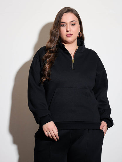 Black Fleece Half Zipper Sweatshirt