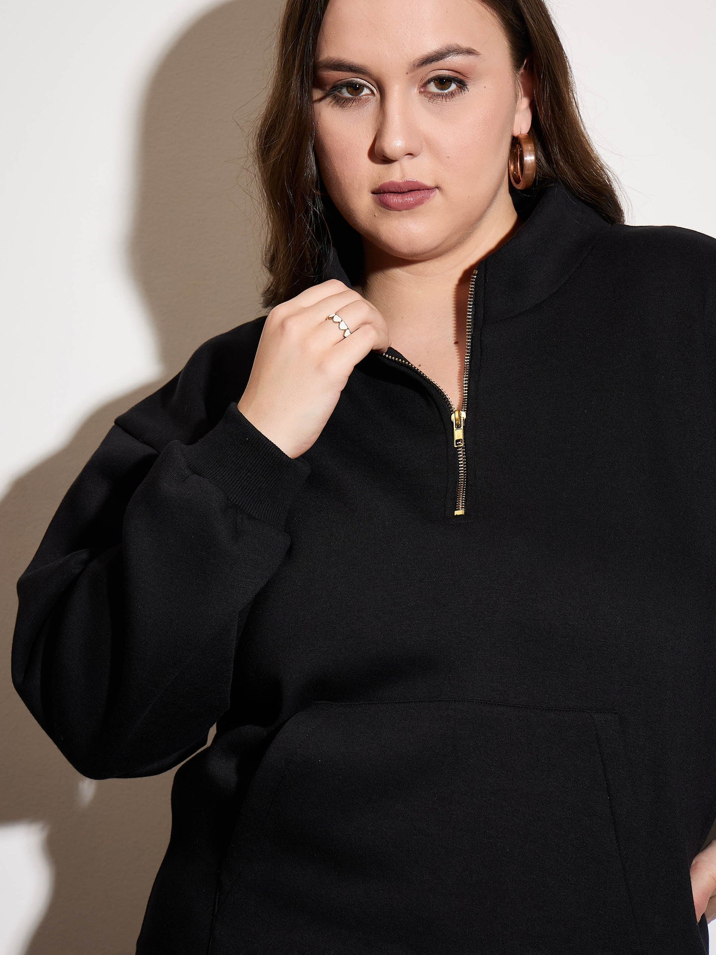 Black Fleece Half Zipper Sweatshirt