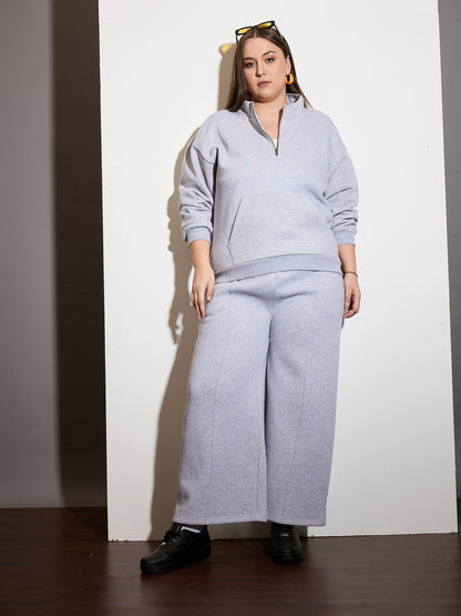 Grey Melange Half Zipper Sweatshirt