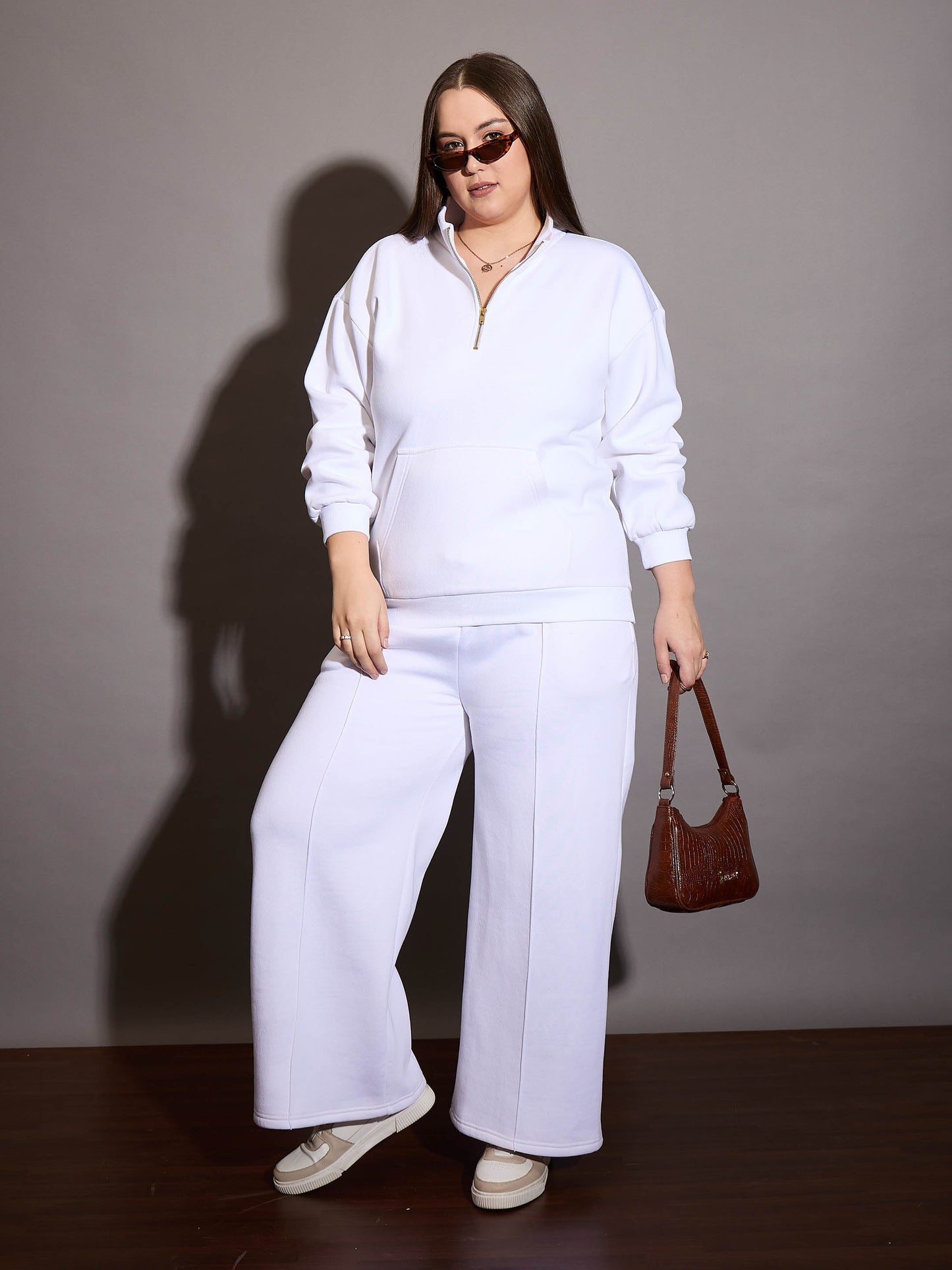 White Fleece Half Zipper Sweatshirt