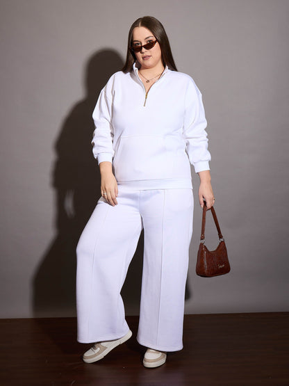 White Fleece Half Zipper Sweatshirt
