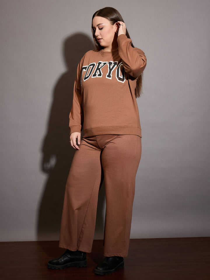 Brown Terry TOKYO Printed Sweatshirt with Track Pants-SASSAFRAS Curve