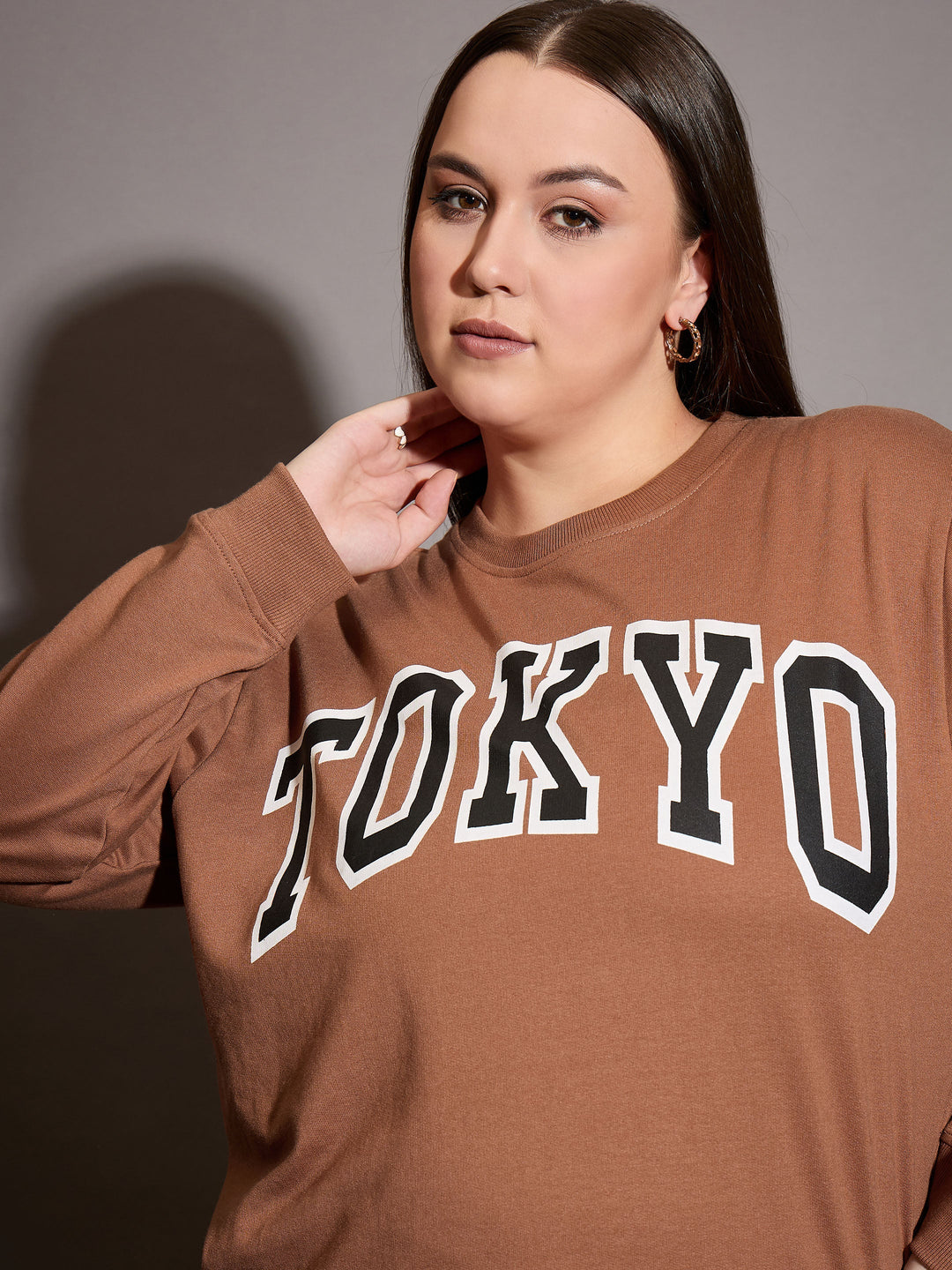 Brown Terry TOKYO Printed Sweatshirt with Track Pants-SASSAFRAS Curve