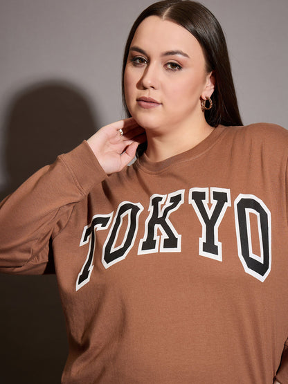 Brown Terry TOKYO Printed Sweatshirt with Track Pants-SASSAFRAS Curve
