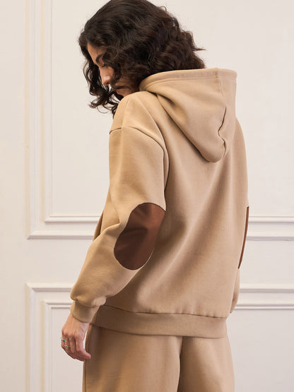 Women Beige Fleece Oversized Hoodie