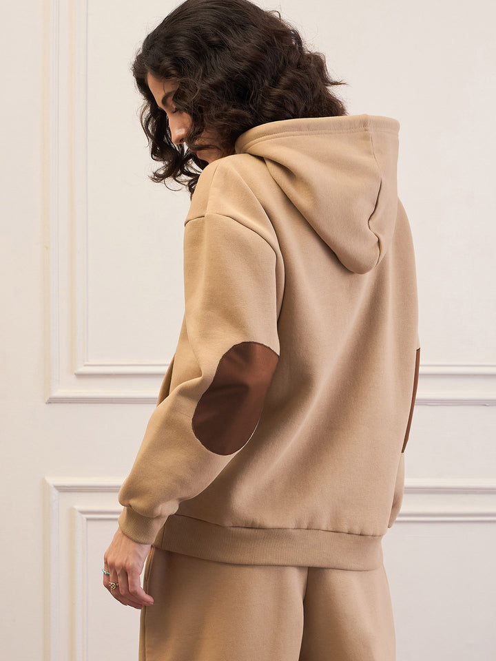 Women Beige Fleece Oversized Hoodie